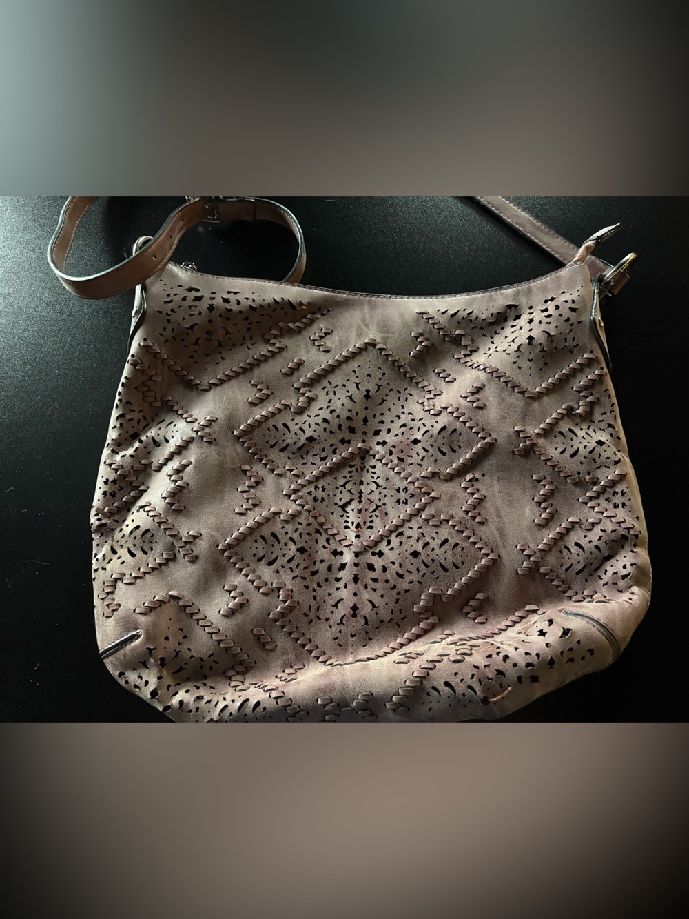 Saint Sabrina Leather Laser-Cut Hobo Shoulder Bag with Braided Detail